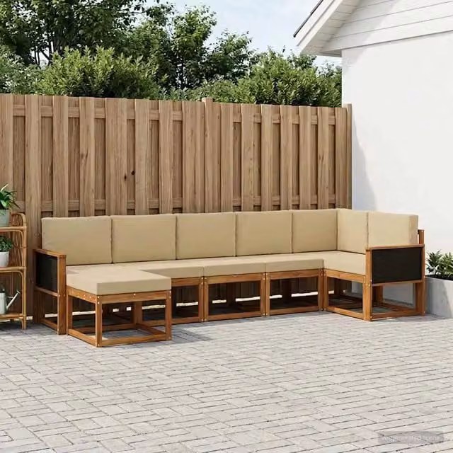Set di divani da esterno 7 pz Naturale e Beige Poliestere 3385384