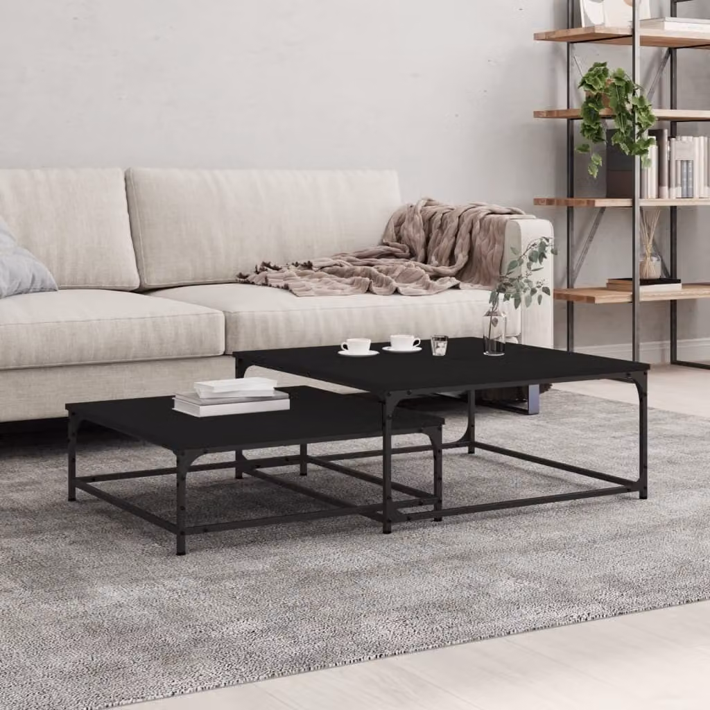 The Living Store Set tavoli 2 pz. materiale legno nero