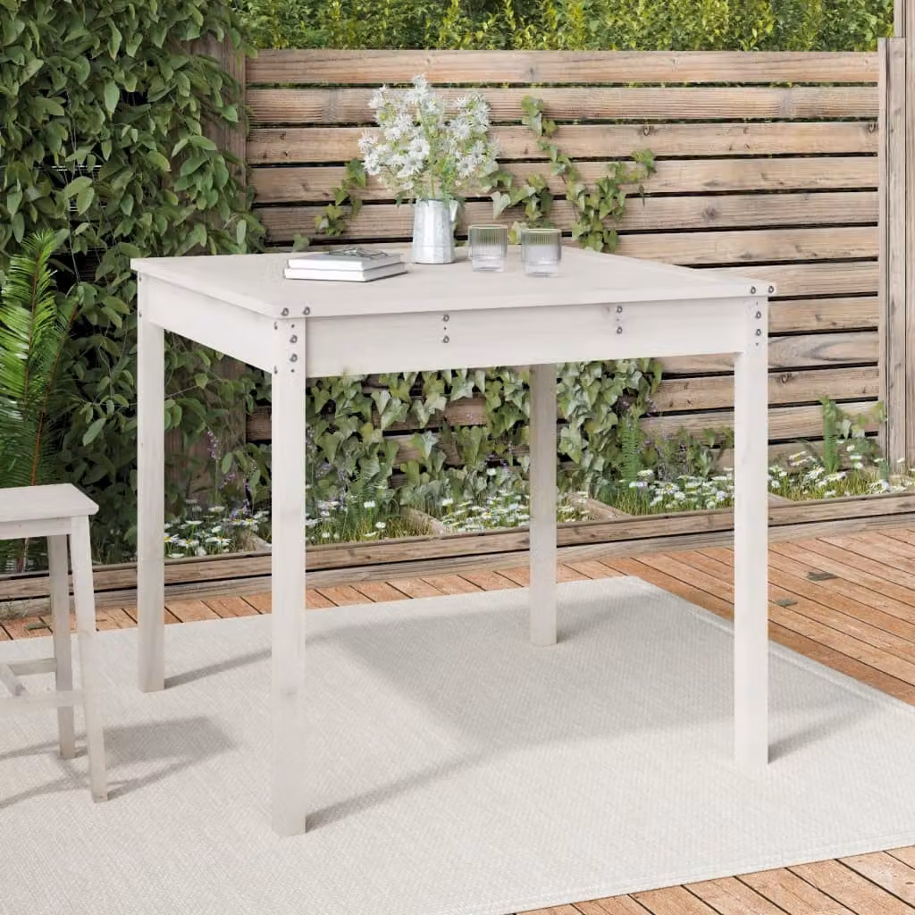 vidaXL Tavolo da giardino quadrato in legno di pino bianco L/P/H: 82,5 x 82,5 x 76 cm