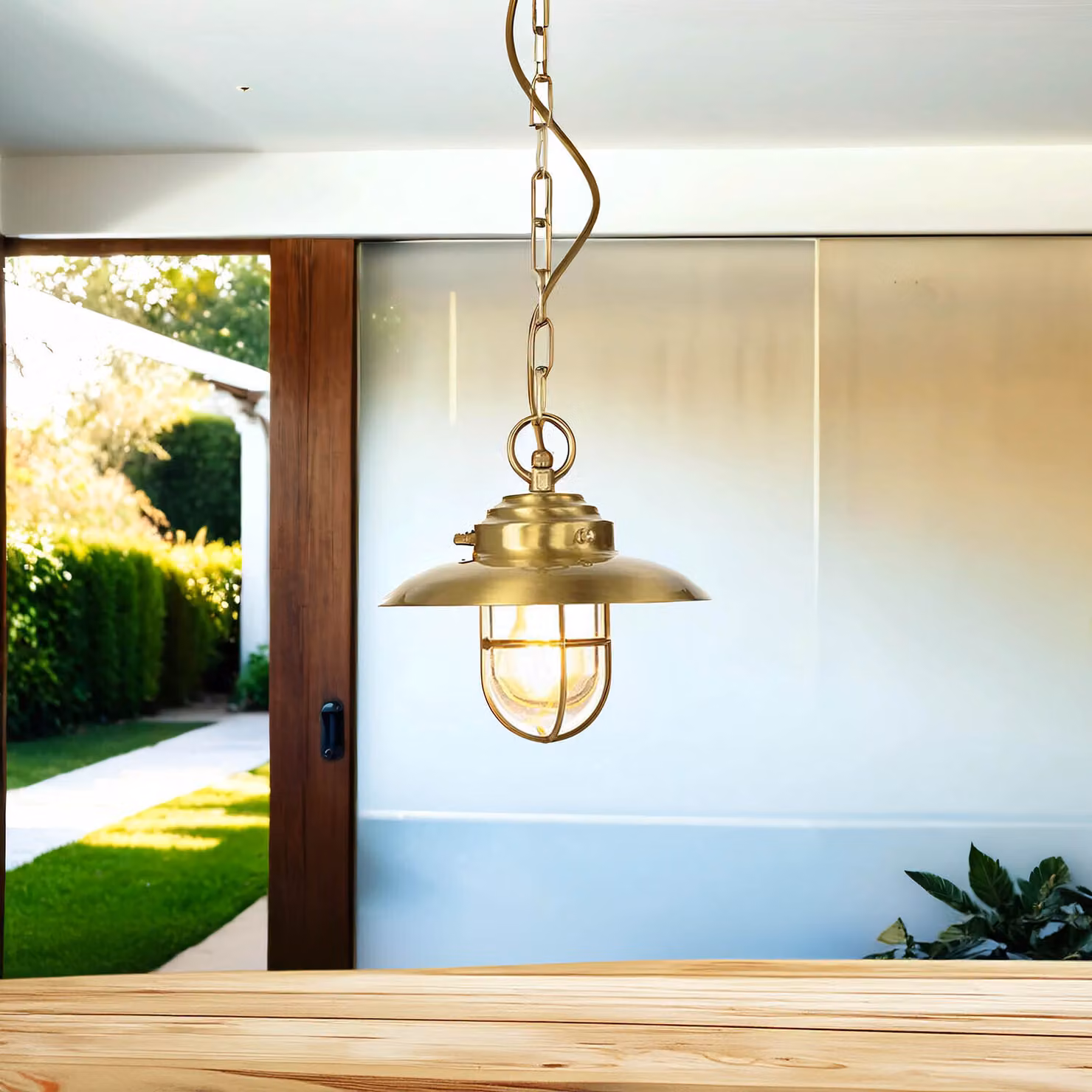 Lampada a sospensione da esterno giardino terrazzo IP54 E27 Ø 23 cm ottone marittimo luce a sospensione da esterno
