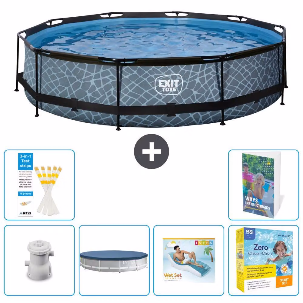 Piscina a sfioro "Exit Pool Rund" - Design effetto pietra - 360x76 cm - 5 pezzi - Modello S309