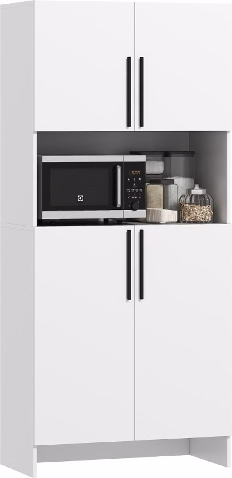 Armadio da cucina, dispensa per cucina, soggiorno, sala da pranzo, armadi, ripiani, ripiano per microonde, truciolato, bianco