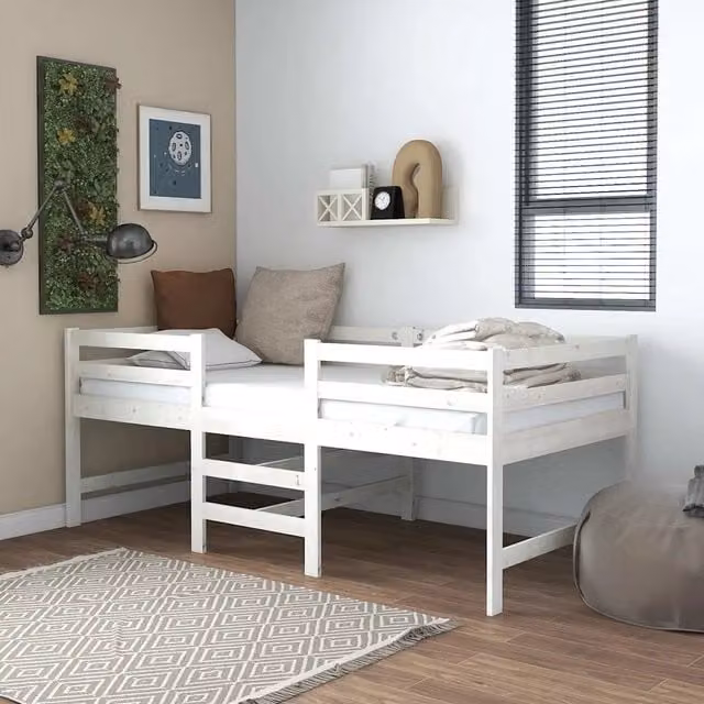 Giroletto vidaXL in legno massello di pino bianco con doghe piatte fisse, L/P/H: 90 x 200 cm – 1