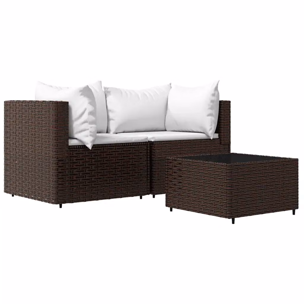 Set da giardino moderno vidaXL composto da divano a 2 posti, elemento angolare e tavolino da caffè con cuscini in schiuma, colore marrone e bianco – 2
