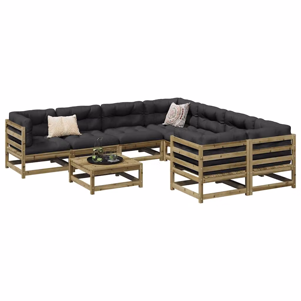 Set di divani da giardino vidaXL in legno di pino impregnato, 9 pezzi, stile rustico, marrone e grigio