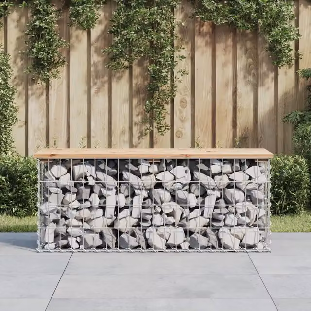 Panca da Giardino Design Gabbione-Sgabello-Panca da esterno 103x31,5x42 cm Massello Pino