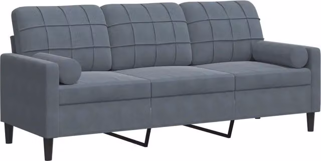Divano | Divano da soggiorno | Sofa a 3 Posti con Cuscini Grigio Scuro 180 cm in Velluto