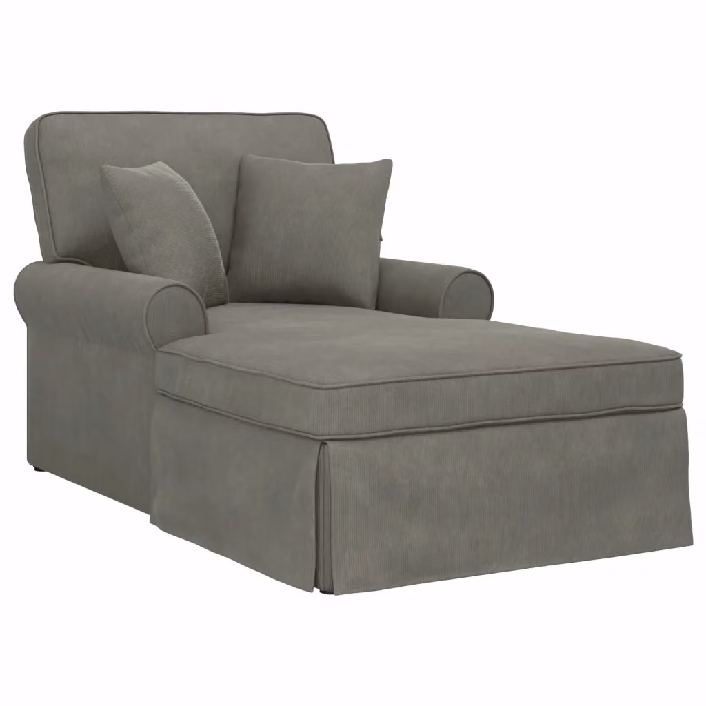 vidaXL Chaise Longe Moderna a L con Gonna in 3 Pezzi, Grigio Chiaro, Tessuto Cord e Imbottitura in Schiuma – 2