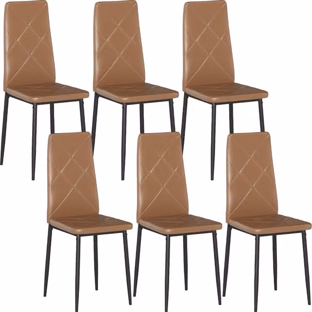 Set di 6 sedie da pranzo moderne HOMCOM in finta pelle e acciaio, Marrone, L: 41 cm, P: 50 cm, H: 97 cm