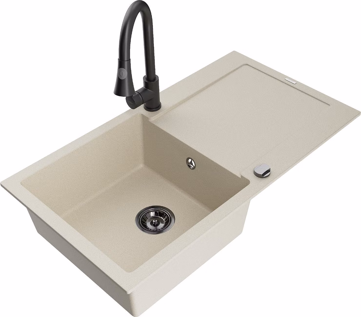 Mexen Leo lavello da cucina in granito a 1 vasca con scolapiatti e miscelatore da cucina Elia, beige - 6501-69-670101-70