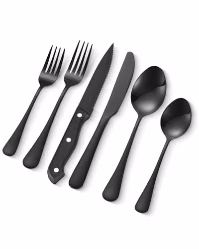 VEVOR Set di Posate in Acciaio Inossidabile per Uso Alimentare, Set Posate Altamente Lucide, Stoviglie in Lavastoviglie, Servizio 8 Persone, Coltello Forchetta Cucchiaio 48 Pezzi in Nero