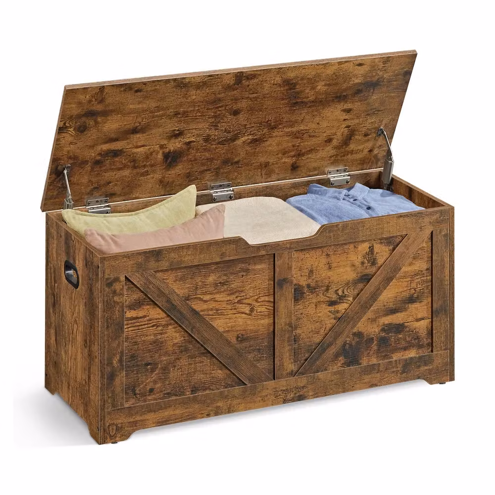 Cassapanca Portaoggetti con Cerniere di Sicurezza Stile Rustico, Marrone / 40 x 100 x 46 cm
