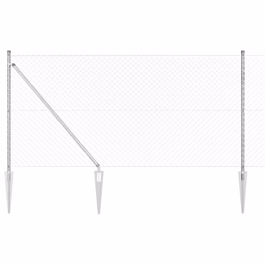 Recinzione a maglie con punte vidaXL in acciaio zincato color argento, L: 120 cm, H: 180 cm