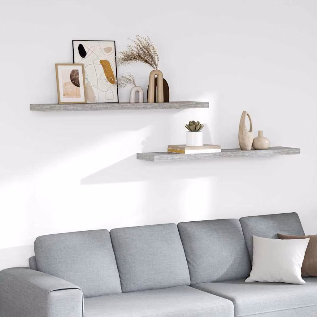 Set di 2 scaffali a parete vidaXL in MDF e metallo, colore grigio cemento, L 120 x P 23,5 x H 3,8 cm