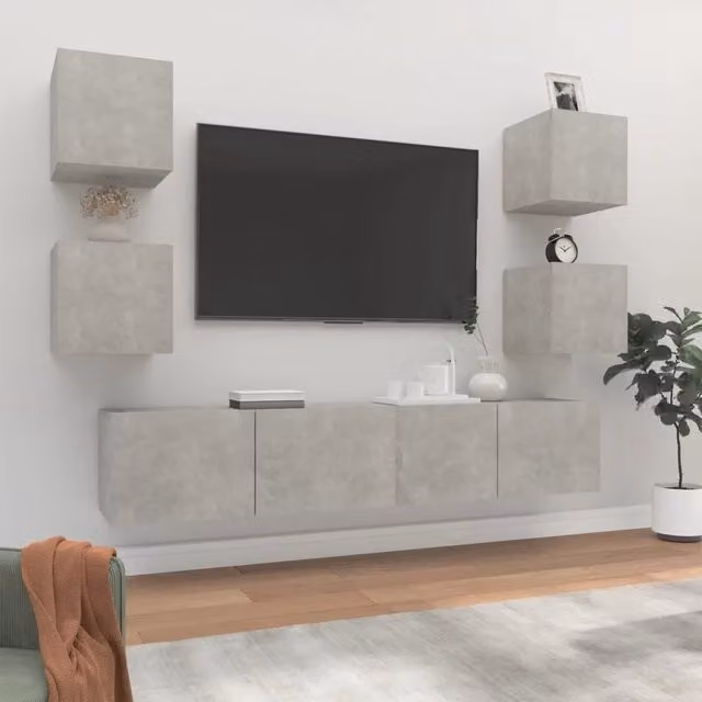 Set di Mobili Porta TV 6 pz-Set di 6 Credenza per TV Grigio Cemento in Legno Multistrato 820937