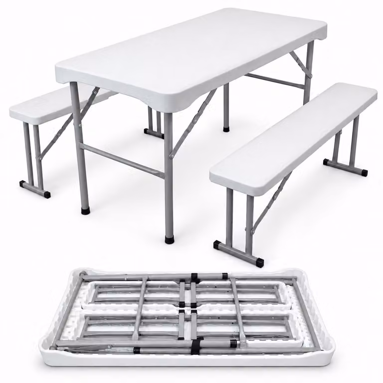 Set da birreria 3 pezzi pieghevole Lunghezza 107 cm Set da balcone Set da tendone Mobili da giardino in bianco