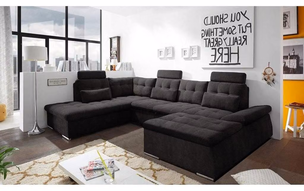 Ecksofa U-Form Sofa Design Polster Modern Textil Bettkasten Bettfunktion Stoff