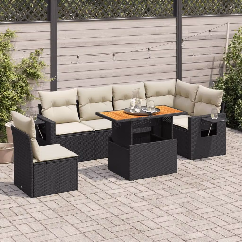 Maison Exclusive - Set Divani da Giardino con Cuscini 7pz Nero Polyrattan
