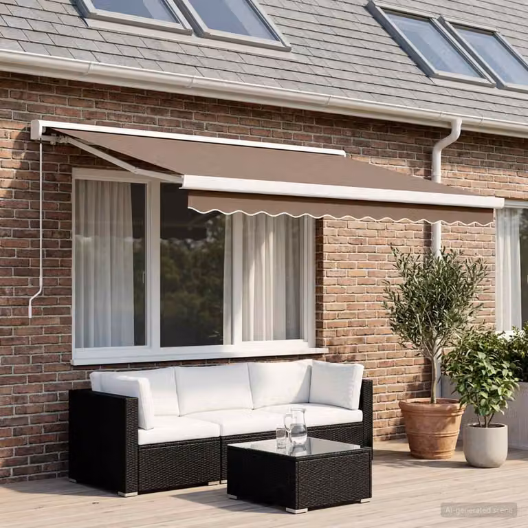 Tenda retrattile vidaXL beige con bracci pieghevoli in alluminio e tela in poliestere, L: 500 cm, P: 300 cm