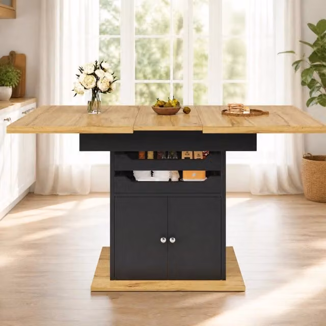Tavolo da pranzo allungabile 110-140x80x76 cm in MDF nero con vano contenitore
