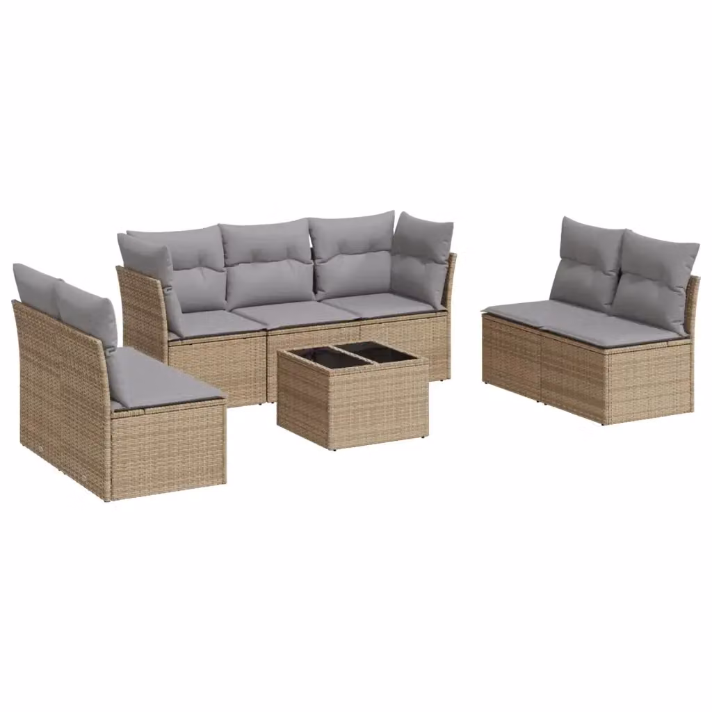 vidaXL Set Divano da Giardino 8 pz in Polyrattan con Cuscini Beige e Tavolino da Caffè Moderno – 2