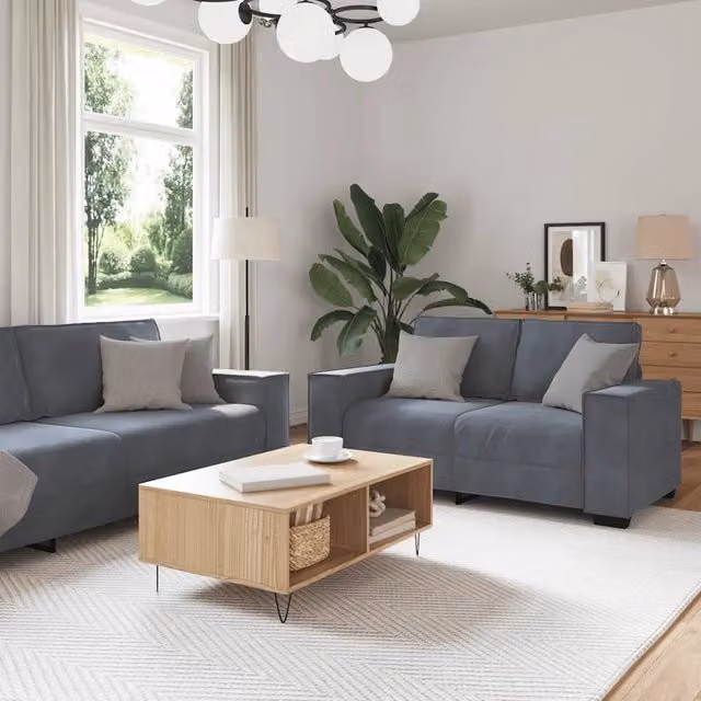 Set di 2 Divani Moderni vidaXL in Velluto Grigio con Cuscini – 1