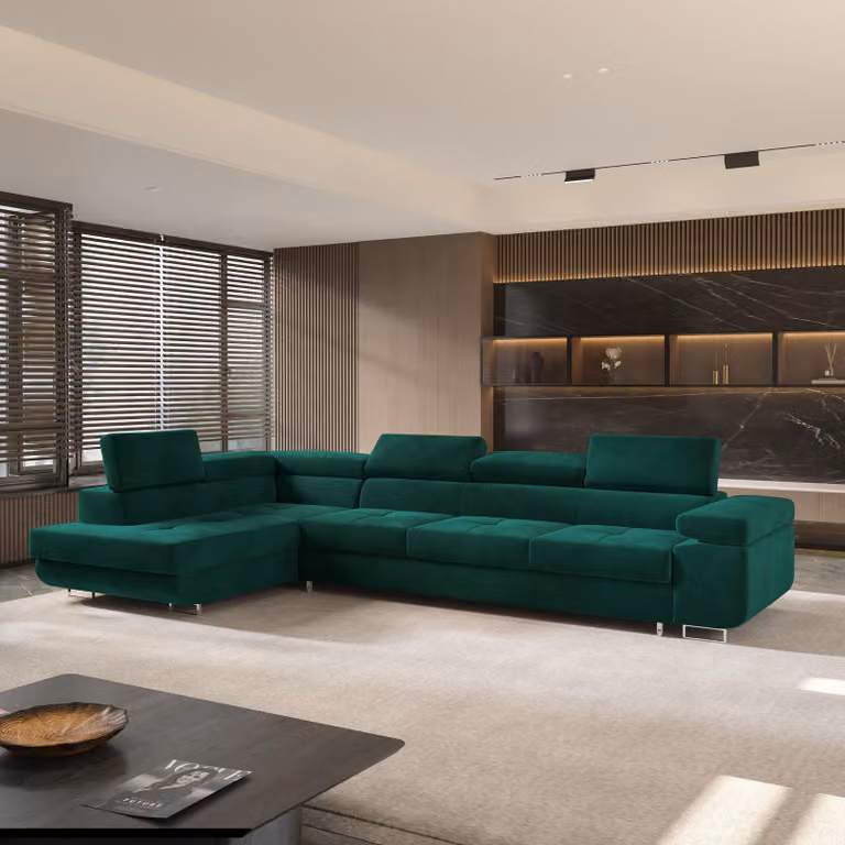 Divano angolare VICENTE di Masseno con funzione letto a L, divano con box letto, divano da salotto, divano, divano, divano letto, set di divani - verde, MONOLITH 37