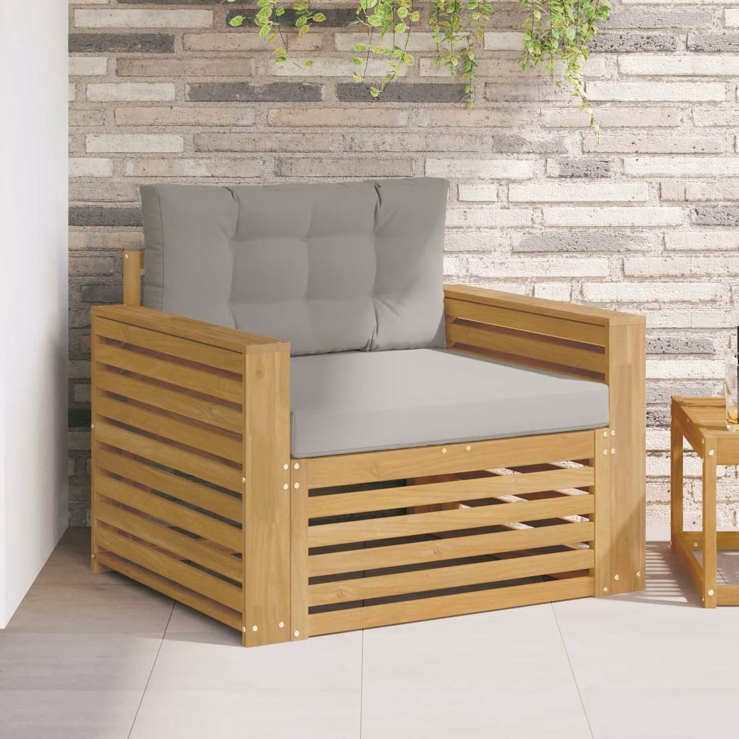 Divano da esterno moderno vidaXL in legno di acacia con cuscini marrone e grigio