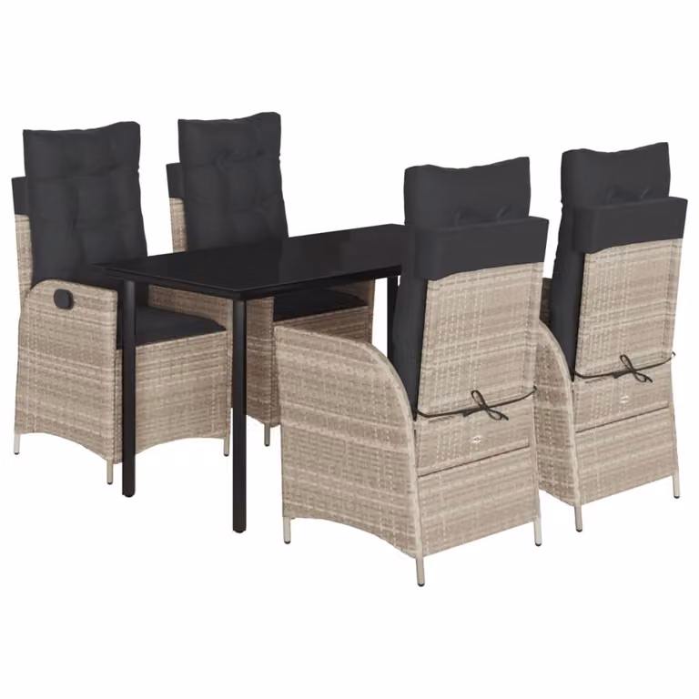 Set Pranzo da Giardino 5pz con Cuscini Grigio Chiaro Polyrattan
