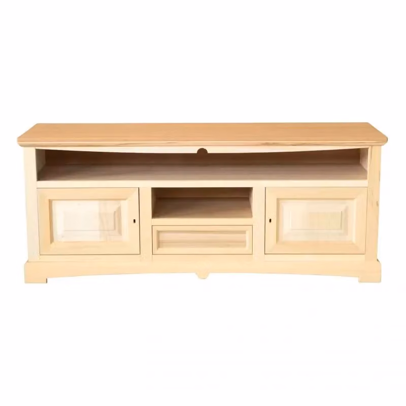 Porta TV Mobili 2G in legno di pino grezzo beige con 2 porte e 1 cassetto L: 170 cm, P: 46 cm, H: 69 cm