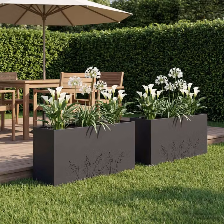 Set di 2 vasi da giardino vidaXL in metallo nero L: 100 cm, P: 30 cm, H: 49 cm