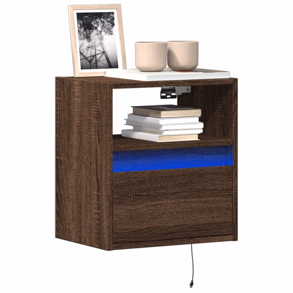 Mobile TV da parete vidaXL con luci LED integrate, Rovere Marrone, L 41 cm x P 31 cm x H 45 cm