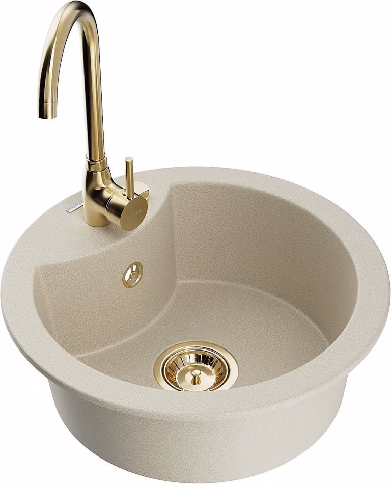 Mexen Diego lavello in granito 1-bacinella con rubinetto da cucina Telma, beige - 6512-69-670200-50