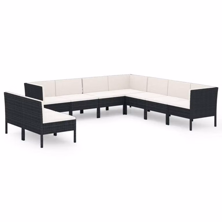 Set Divani da Giardino 9 pz con Cuscini in Polyrattan Nero
