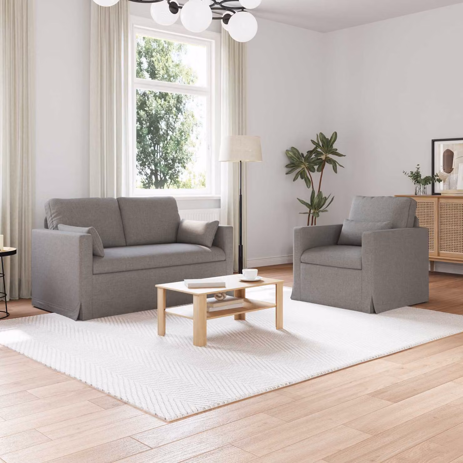 Set di 2 divani vidaXL Talpa a forma di L in tessuto beige e grigio L: 139 cm, P: 78 cm, H: 80 cm – 1