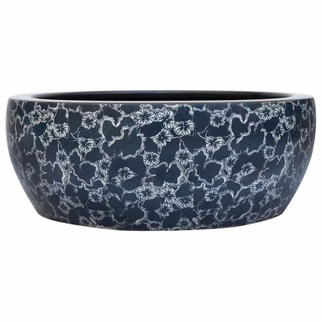 Lavabo da Appoggio Nero e Blu Rotondo Φ41x14 cm Vetroceramica