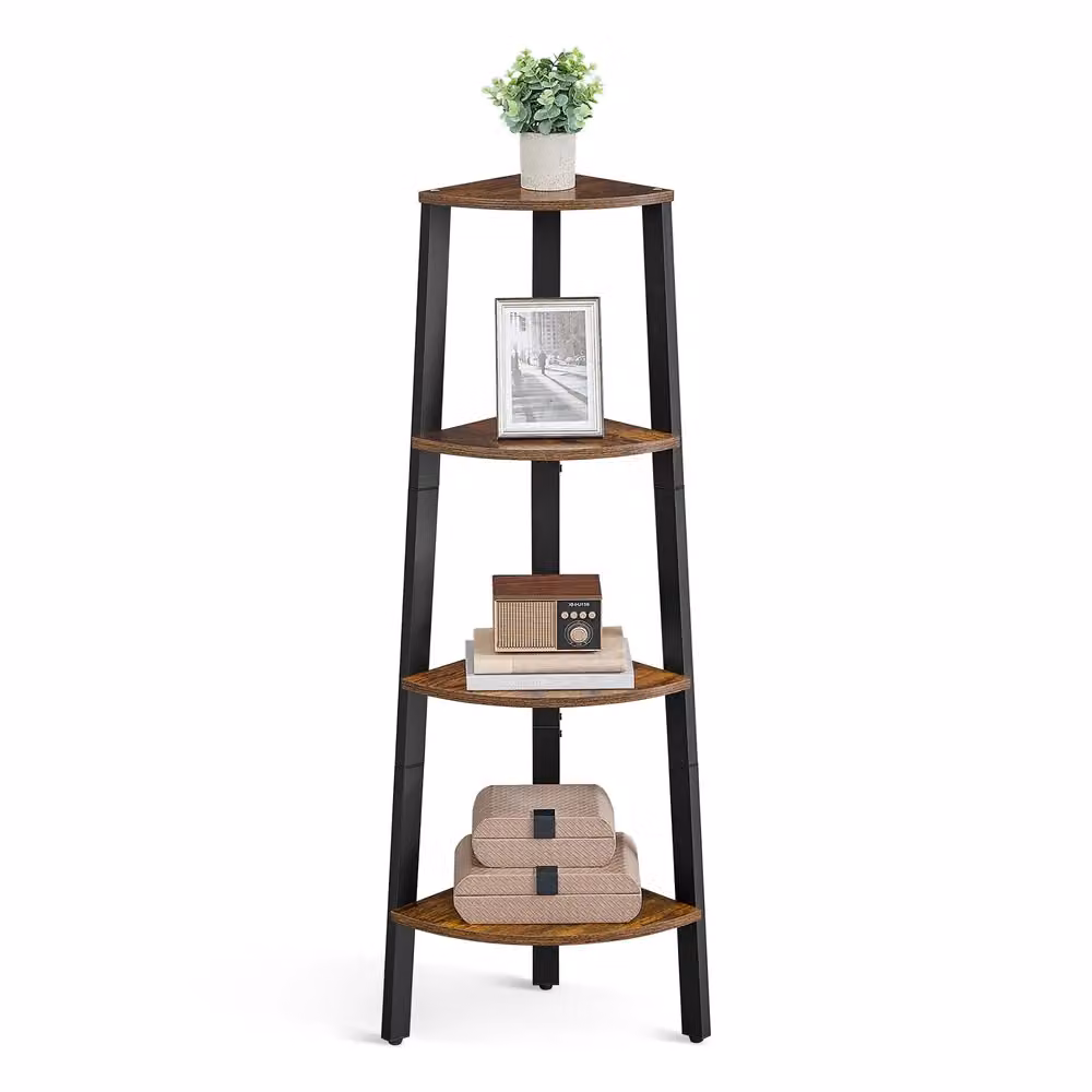 Scaffale ad Angolo Vintage, Marrone Rustico + Nero