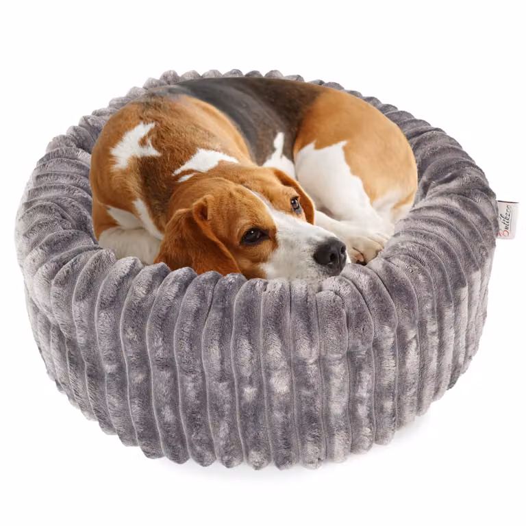 BOUTIQUE ZOO Ciambella per cani S 47 cm grigio scuro | Cestino rotondo per cani con cuscino | Ecopelle scamosciata e lavabile