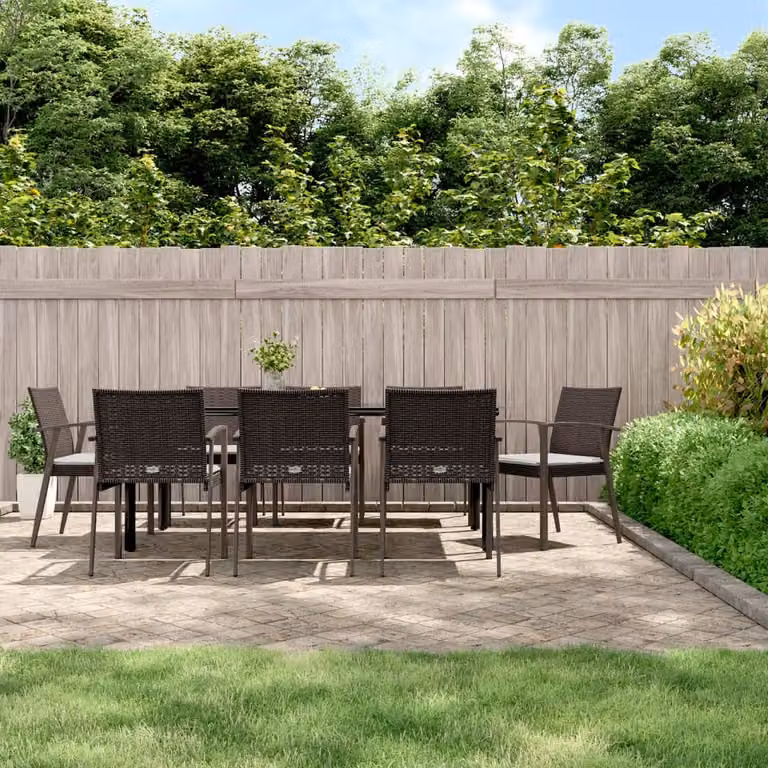 Set da giardino vidaXL in polyrattan e vetro con 9 pezzi e cuscini