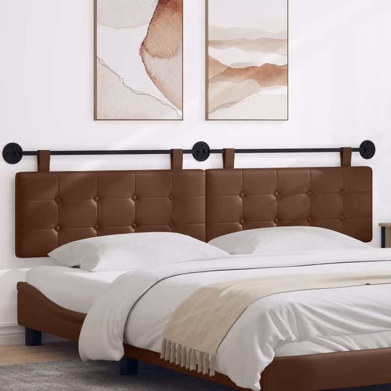 Testiera per letto sospesa vidaXL in similpelle marrone con design moderno e geometrico