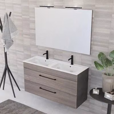 Mobile bagno sospeso Smart con specchio LED in finitura rovere, L: 118 cm, P: 42 cm, H: 62.9 cm