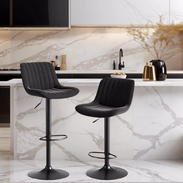 Set di 2 sedie da pranzo girevoli a 360 gradi MINIMAL in velluto nero con regolazione manuale e struttura in metallo e legno – 1