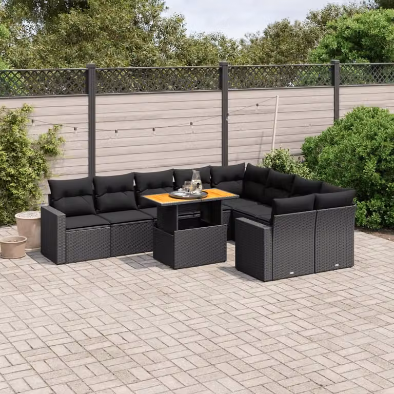 Maison Exclusive - Set Divani da Giardino 10pz con Cuscini in Polyrattan Nero