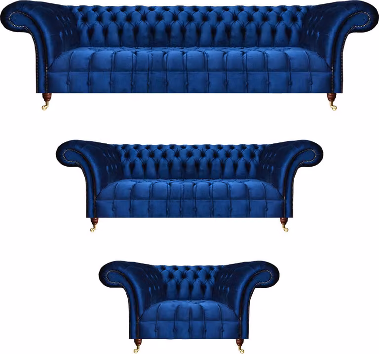 Polstermöbel Blau Sofa Komplett 3tlg 2x Sofas Einrichtung Sessel Chesterfield