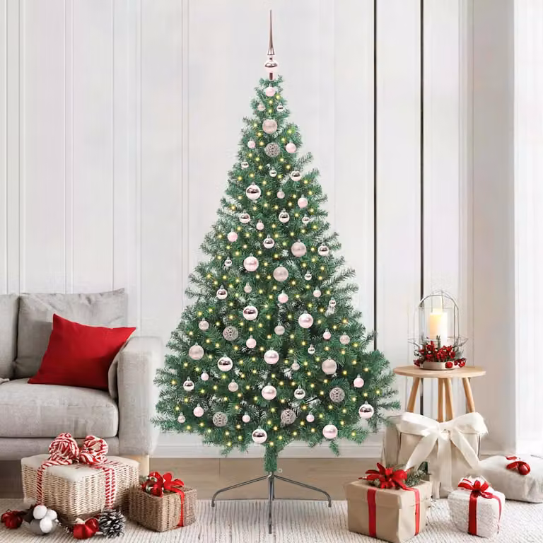 Albero di Natale artificiale moderno vidaXL con luci LED bianco caldo Verde 210 cm