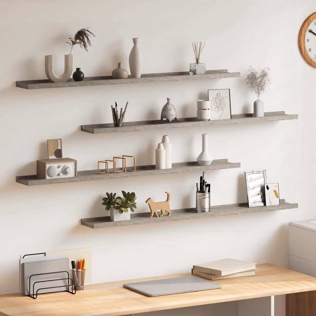 Set di 4 mensole da parete vidaXL in stile moderno, colore grigio, L 100 cm x P 9 cm x H 3 cm