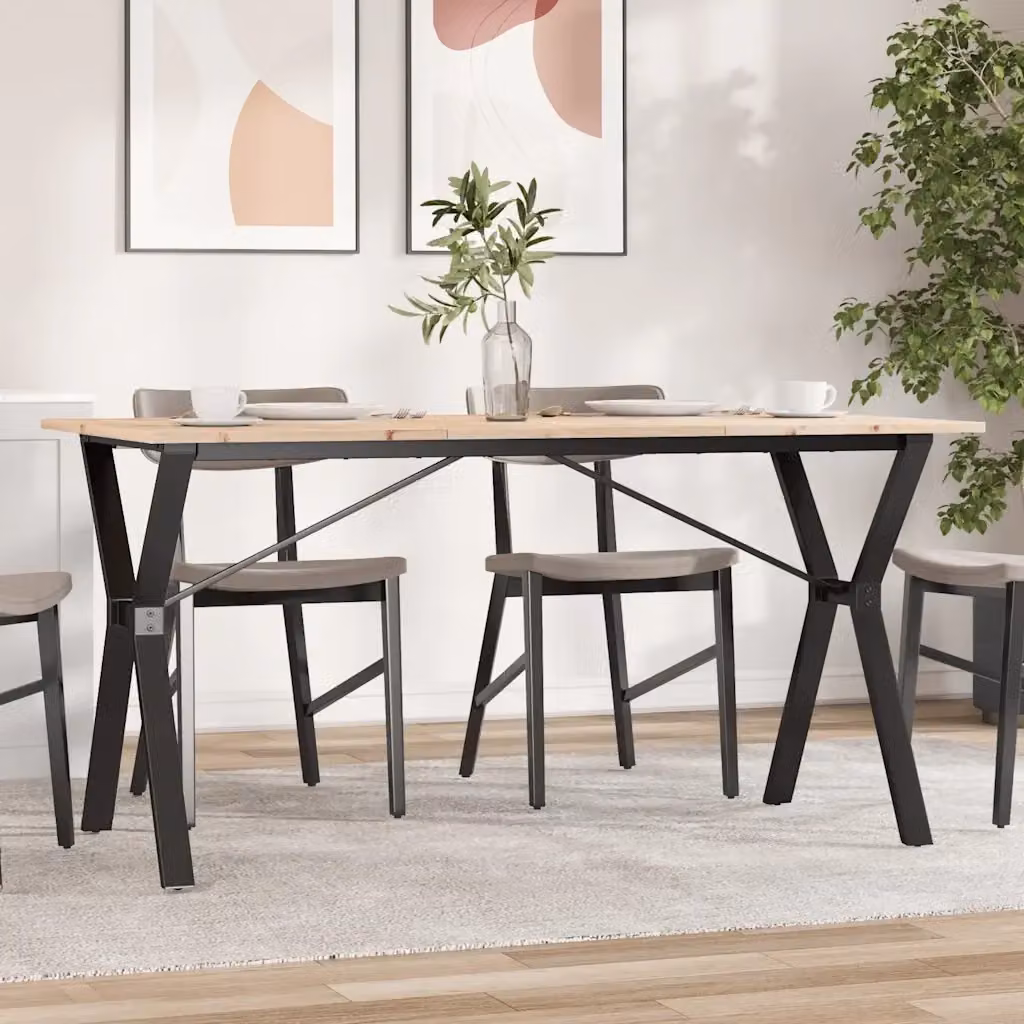 Tavolo da pranzo e cucina rettangolare in legno di pino e metallo marrone con telaio a X L: 140 cm, P: 80 cm, H: 75 cm – 2