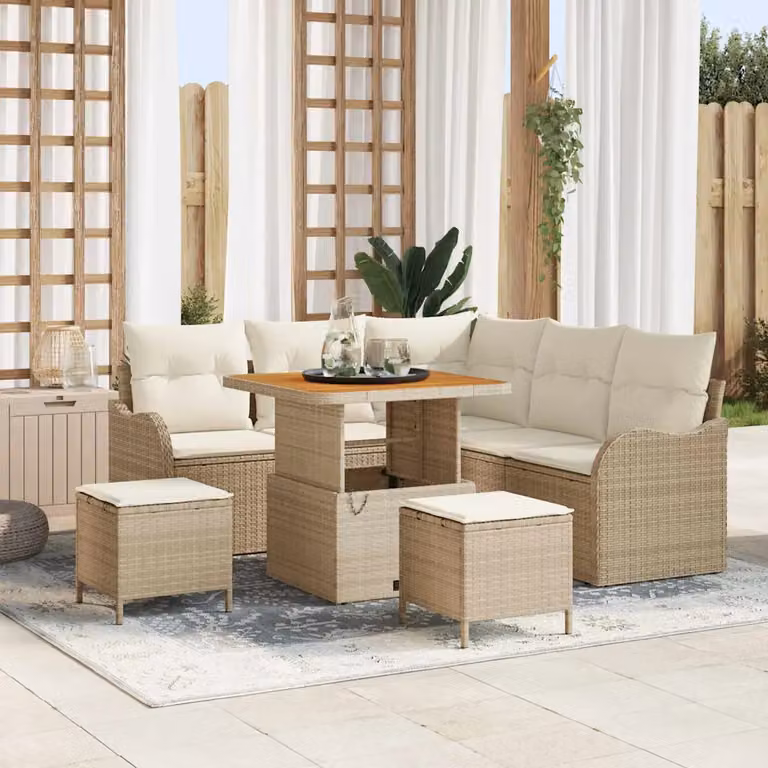Set Divano da Giardino vidaXL 8 pz in Polyrattan Beige con Cuscini e Tavolino da Esterno