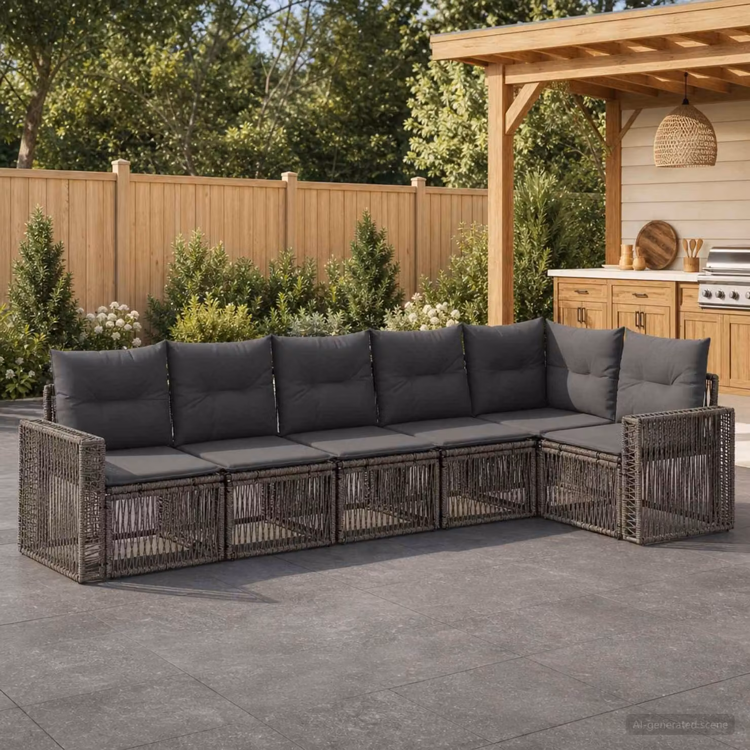 Maison Exclusive - Set da giardino composto da 6 pezzi. Divano da esterno in rattan sintetico, colore grigio e grigio scuro