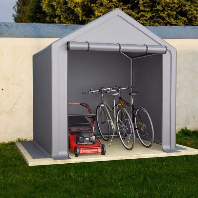Carport REDOM per biciclette con tetto a capanna in acciaio e plastica, Grigio, L: 190 cm, P: 170 cm, H: 200 cm